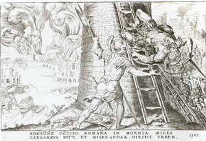 Ved Charles Bourbons død (1490-1527) stormer troppene til Charles V (1500-58) Romas murer, 1527 av Italian School